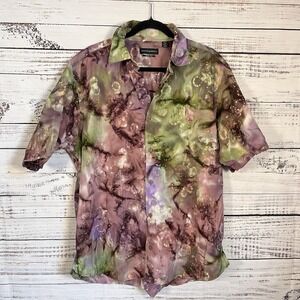 Jhane Barnes Shirt Mens XL Multicolor Abstract Print Short Sleeve Button Up